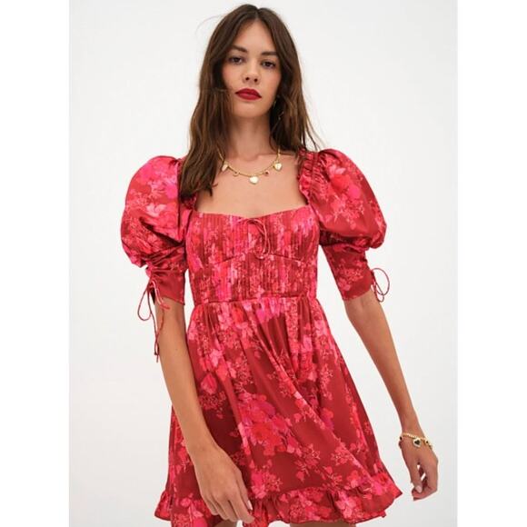 For Love & Lemons Alia Mini Dress Red Size Small NWT Lace Up Back Flirty Sassy - Picture 1 of 12